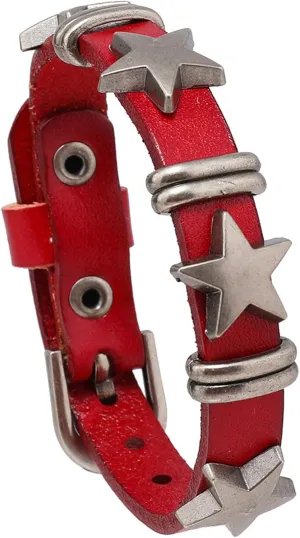 Punk Rock Alloy Star Studded Bracelet Belt Buckle Wristband Leather Cuff Bracelet