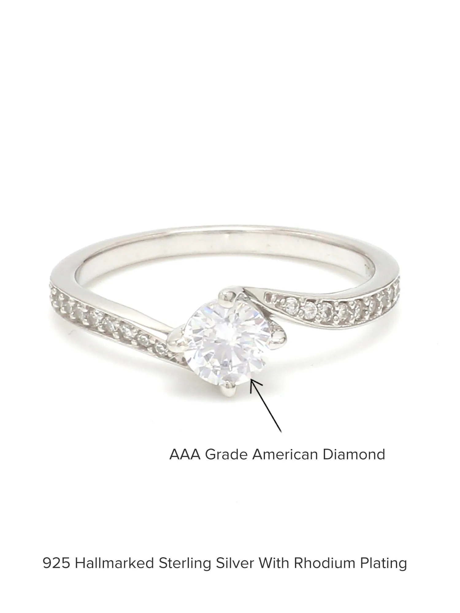 Pure Silver And American Diamond 1 Carat Solitaire Proposal Ring For Her