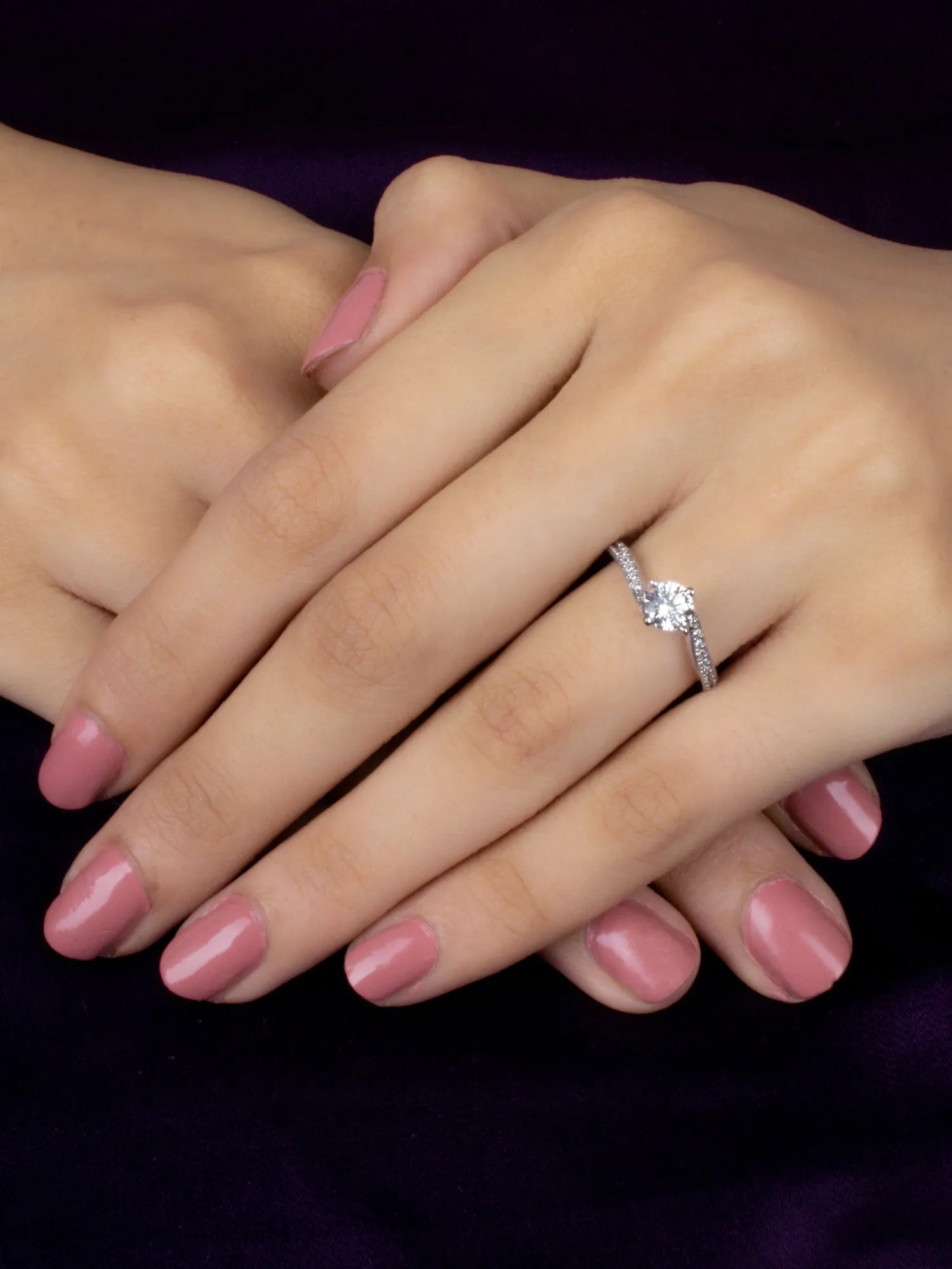 Pure Silver And American Diamond 1 Carat Solitaire Proposal Ring For Her