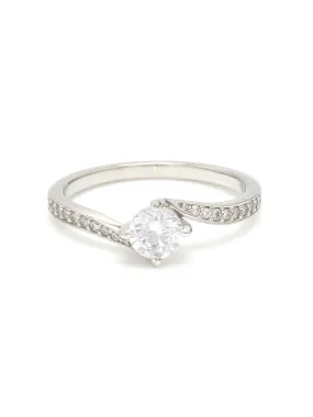 Pure Silver And American Diamond 1 Carat Solitaire Proposal Ring For Her