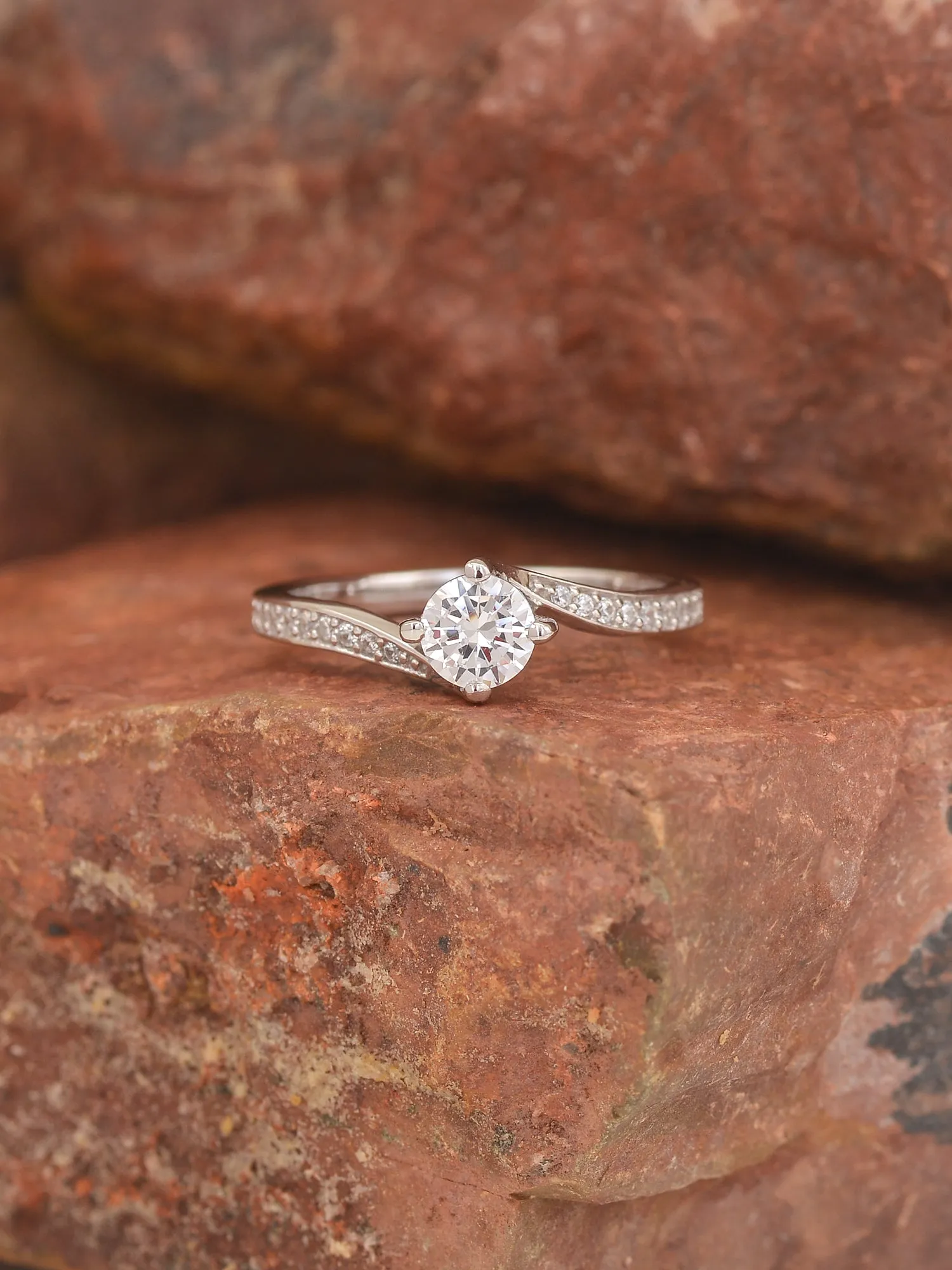 Pure Silver And American Diamond 1 Carat Solitaire Proposal Ring For Her