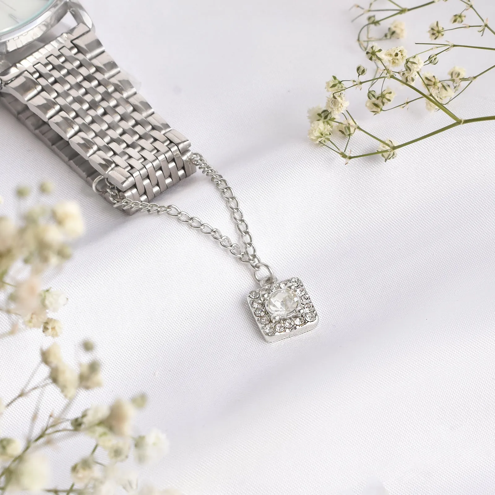 Quad Rhinestone Silver Watch Charm