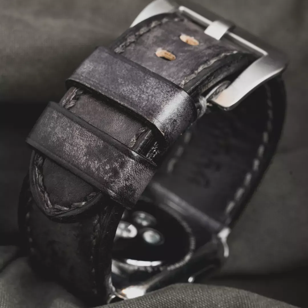 "Camouflage" Hand-dyed Cowhide Leather Strap, Stone Grey | Apple Watch