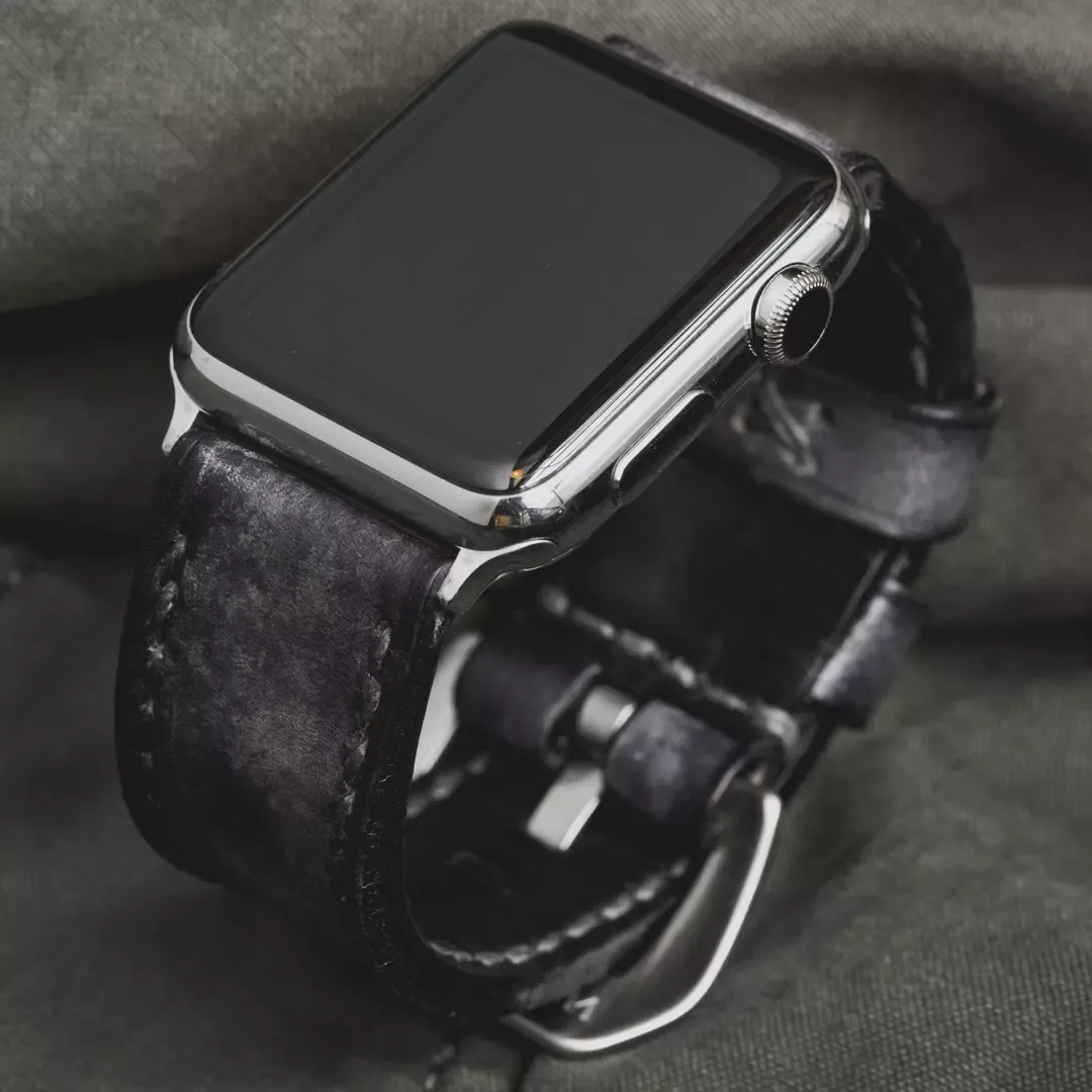 "Camouflage" Hand-dyed Cowhide Leather Strap, Stone Grey | Apple Watch