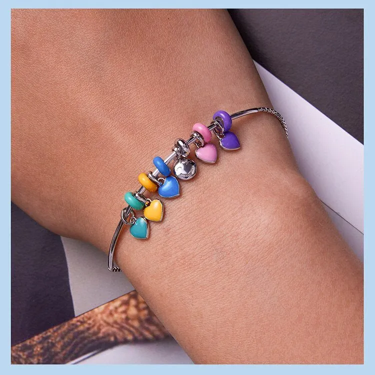 RAINBOW HAPPY FACES & HEARTS CHARMS BRACELET