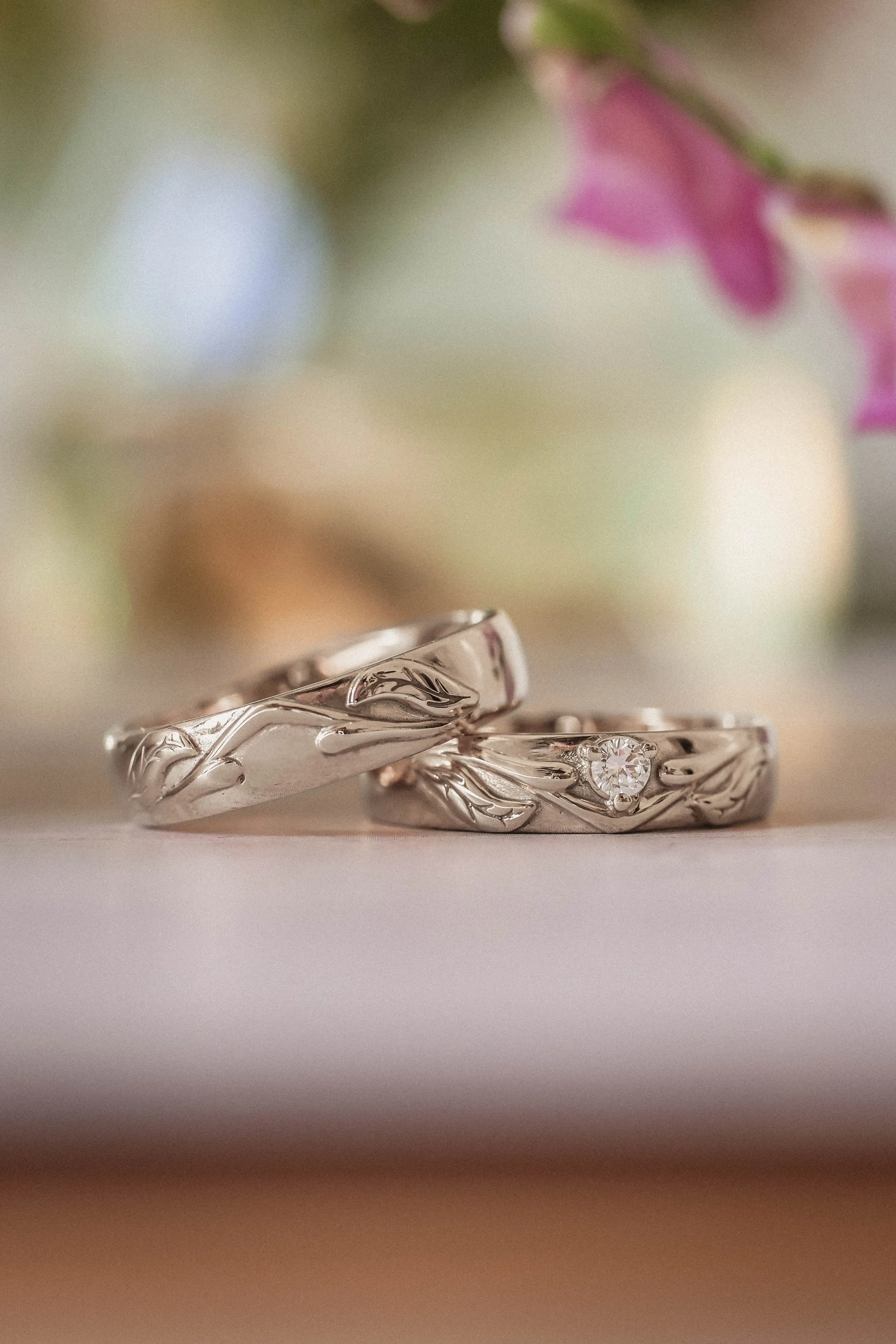 READY TO SHIP: Wedding band in 14K rose gold, natural diamond, 3 mm, RING SIZE 9.5 US