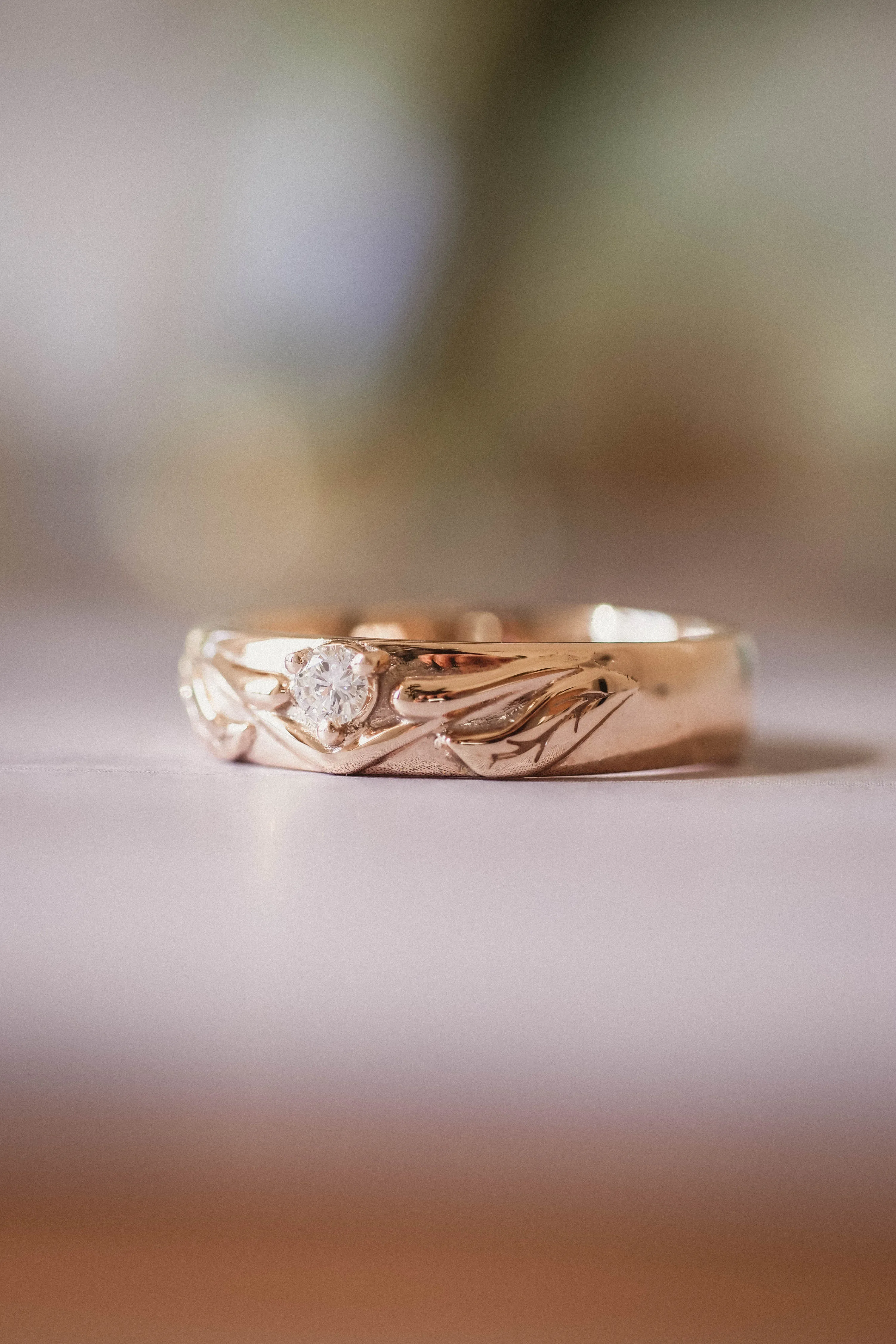 READY TO SHIP: Wedding band in 14K rose gold, natural diamond, 3 mm, RING SIZE 9.5 US