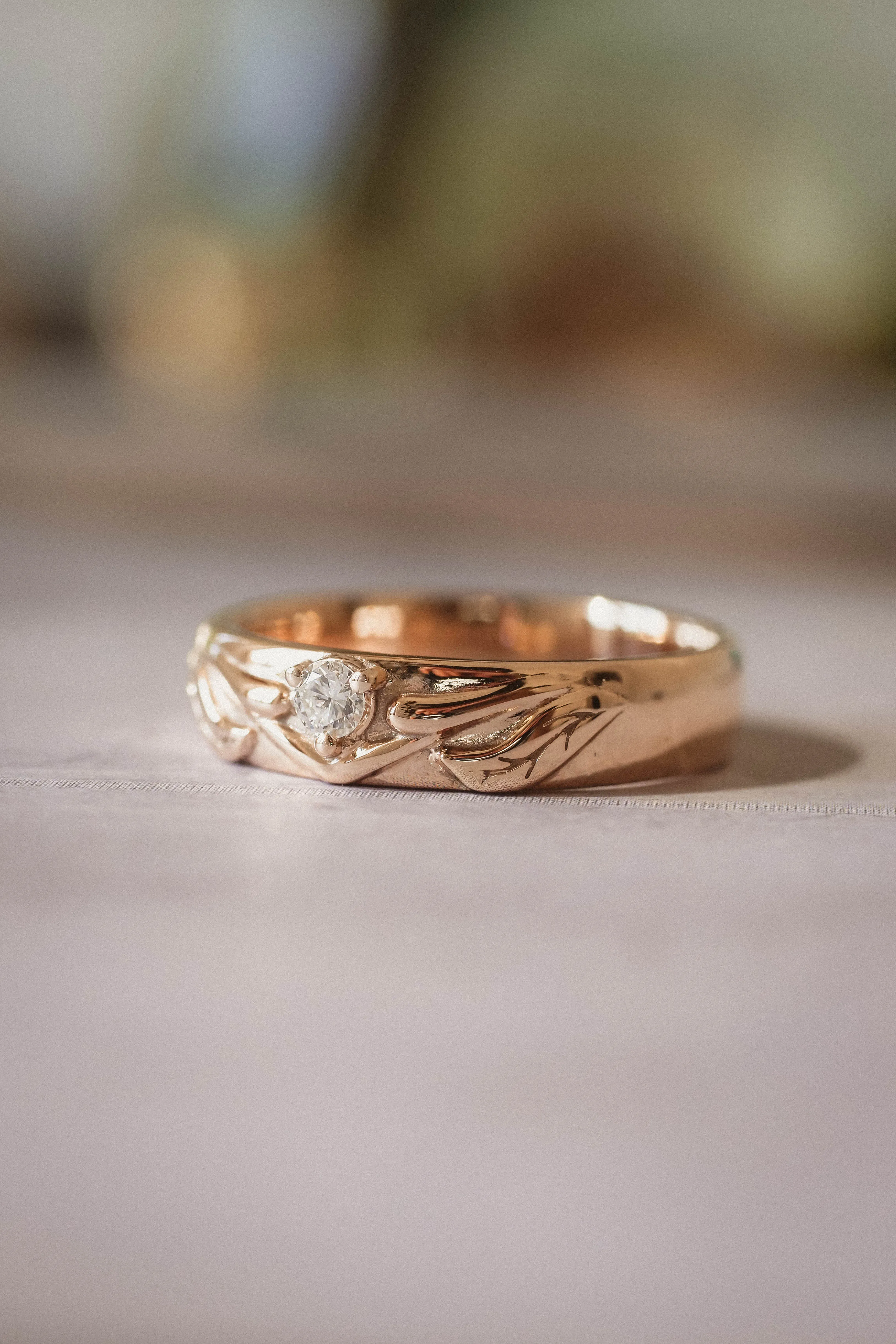 READY TO SHIP: Wedding band in 14K rose gold, natural diamond, 3 mm, RING SIZE 9.5 US