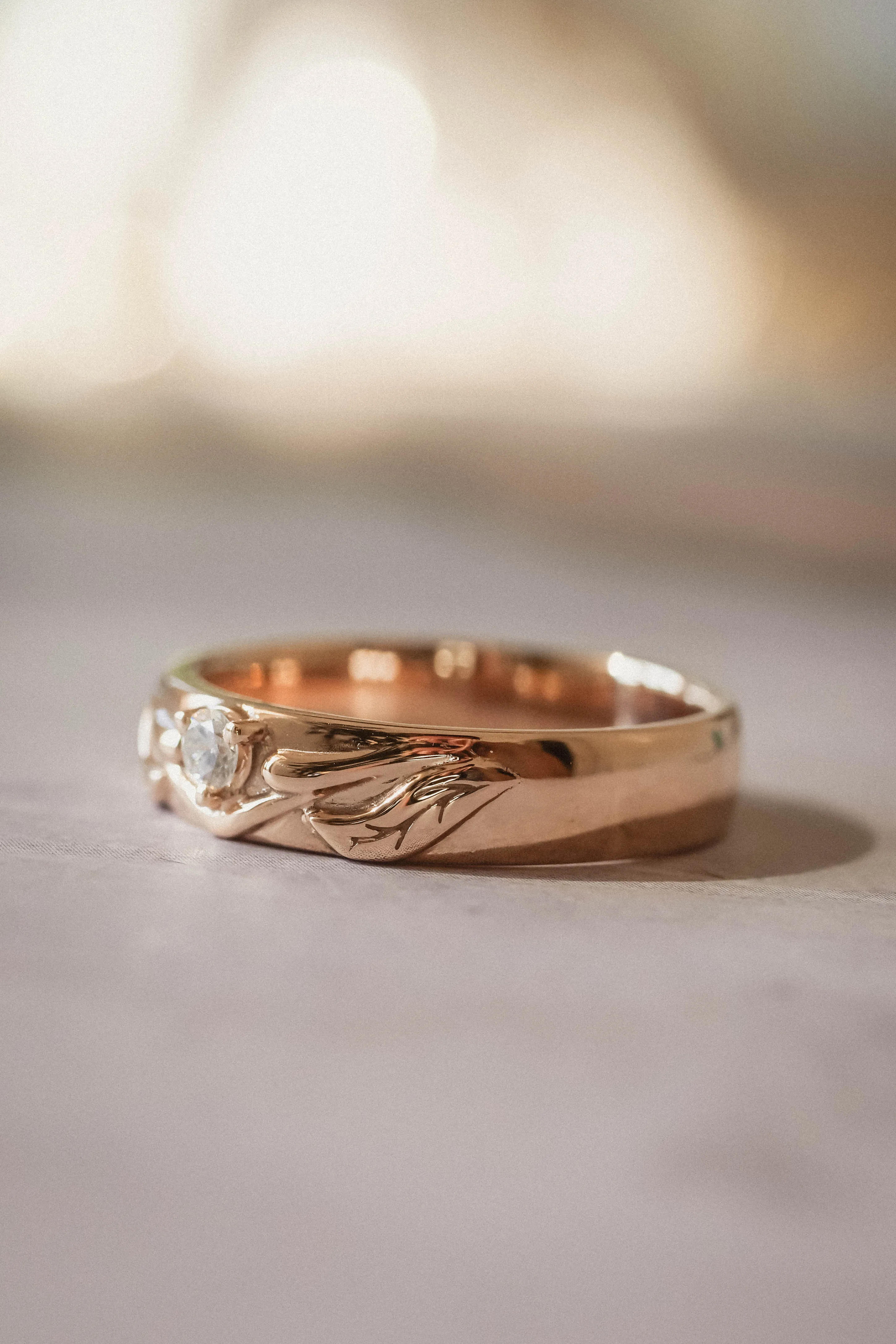 READY TO SHIP: Wedding band in 14K rose gold, natural diamond, 3 mm, RING SIZE 9.5 US