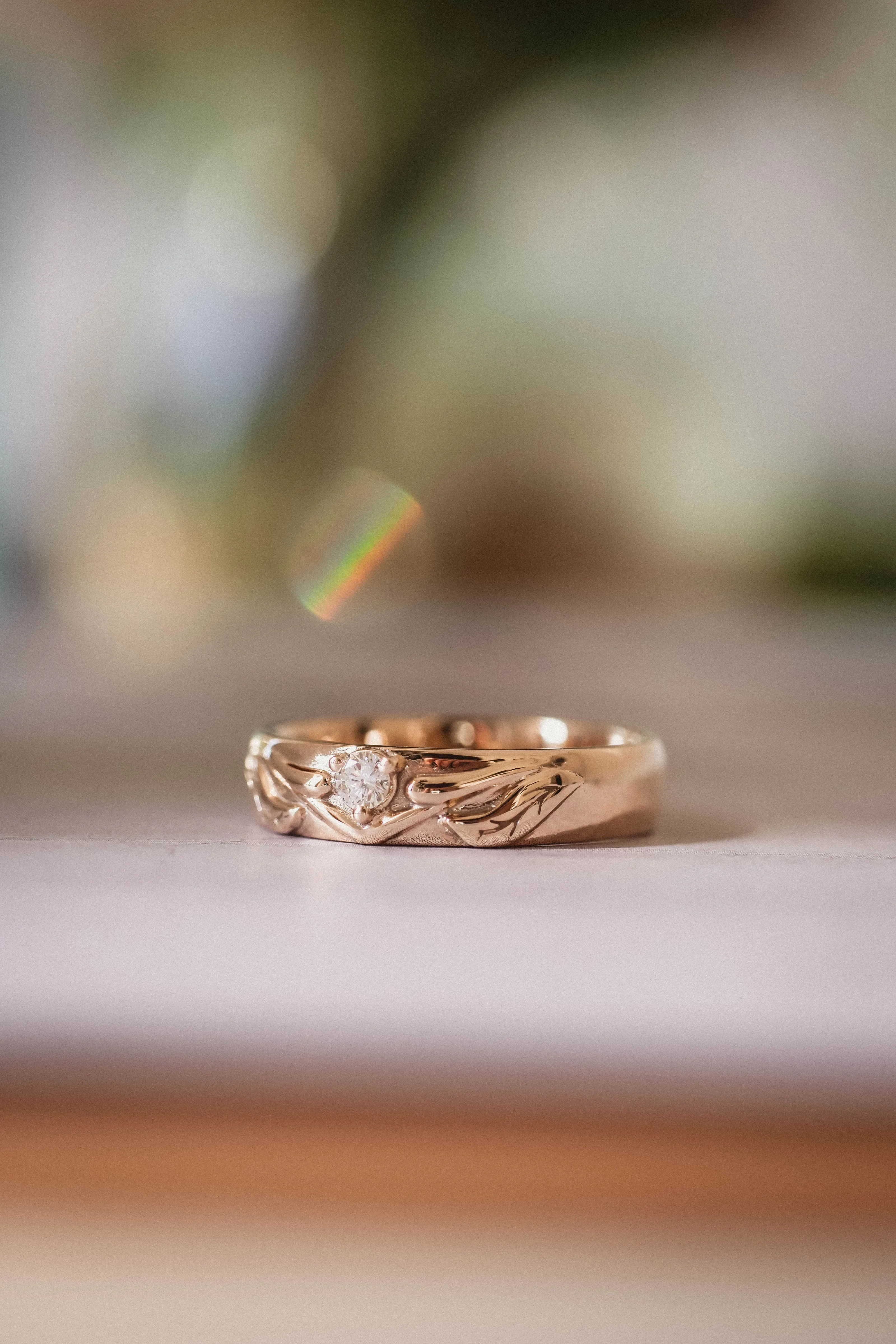 READY TO SHIP: Wedding band in 14K rose gold, natural diamond, 3 mm, RING SIZE 9.5 US