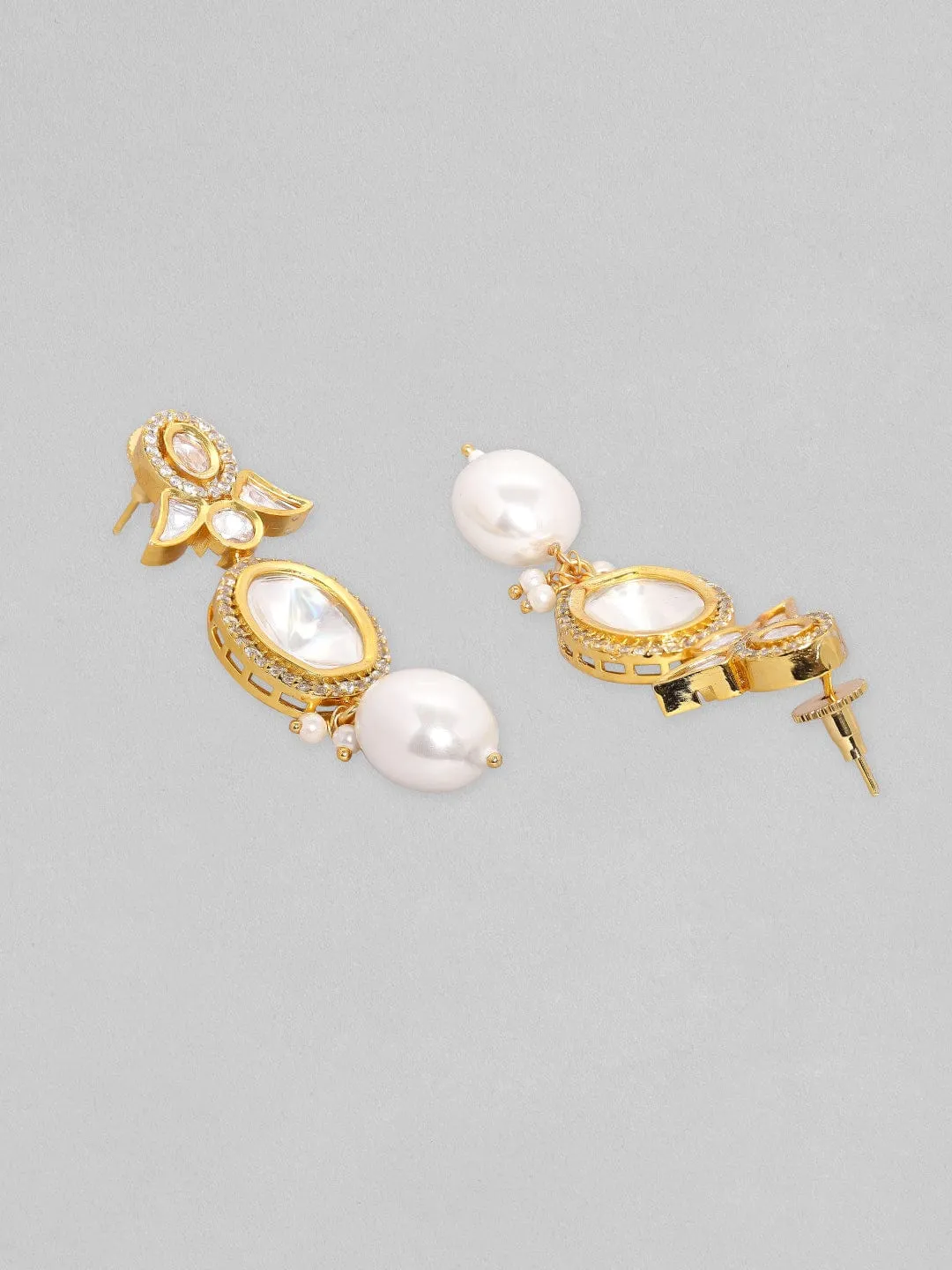 Rubans Gold Plated Polki Necklace Set with Pearl