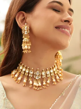 Rubans Opulent Opulence 22K Gold Plated Kundan pearl beaded Choker jewelry Set