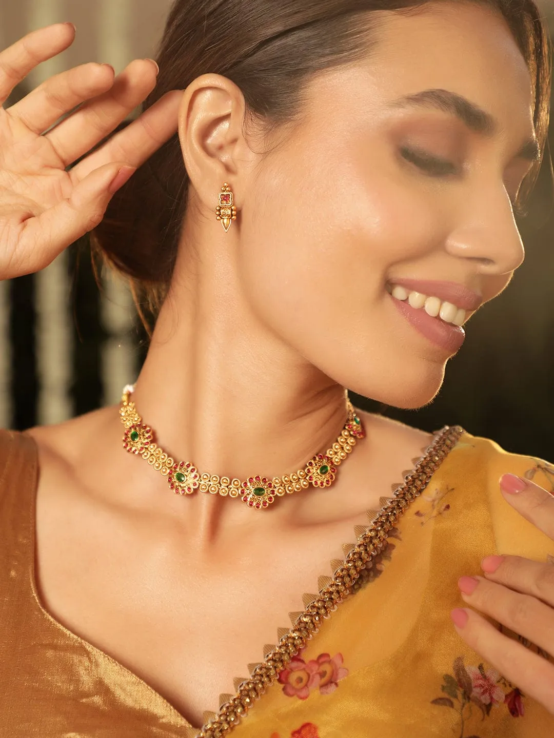 Rubans Royal Blooms 22K Gold-Plated Kemp Stone Floral Motif Choker Set