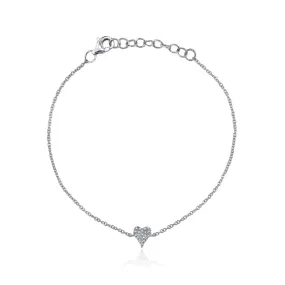 SHY CREATION 14K WHITE GOLD PAVE DIAMOND HEART BRACELET - 0.05CTW
