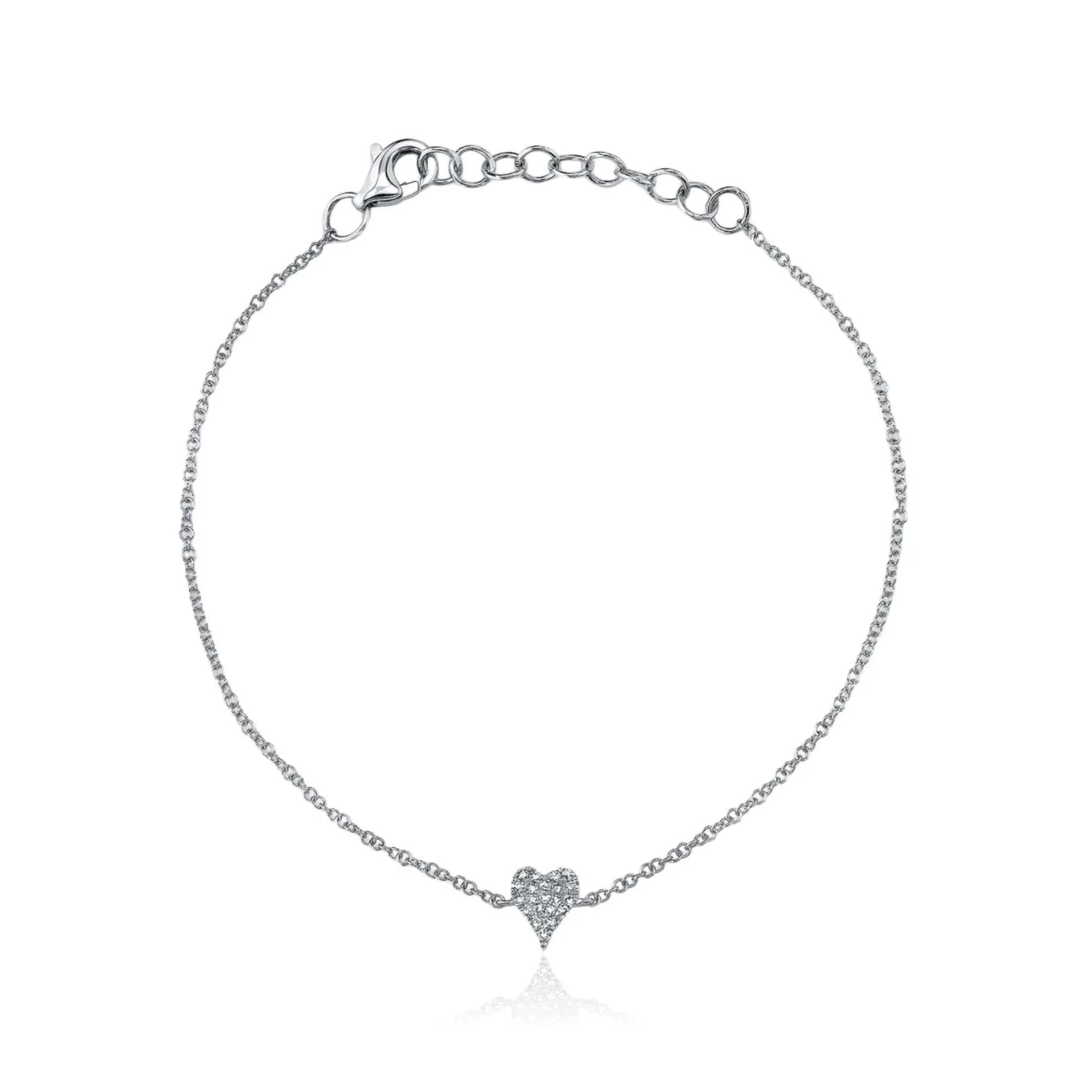 SHY CREATION 14K WHITE GOLD PAVE DIAMOND HEART BRACELET - 0.05CTW