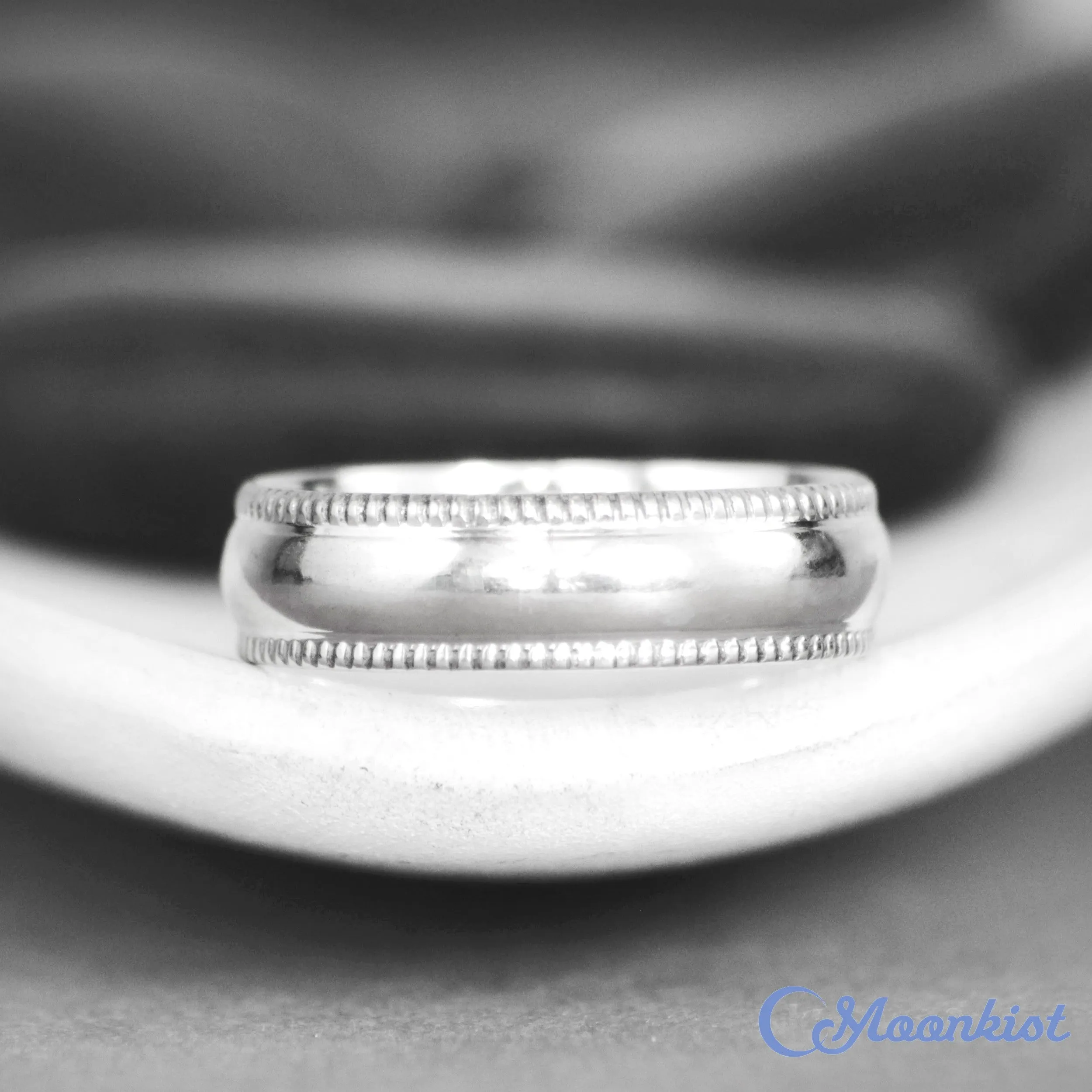 Silver Classic Milgrain Mens Wedding Band | Moonkist Designs