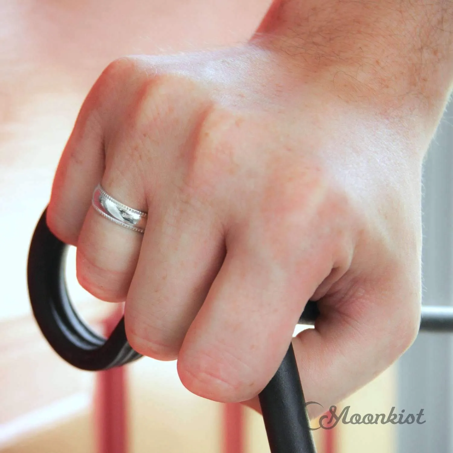 Silver Classic Milgrain Mens Wedding Band | Moonkist Designs
