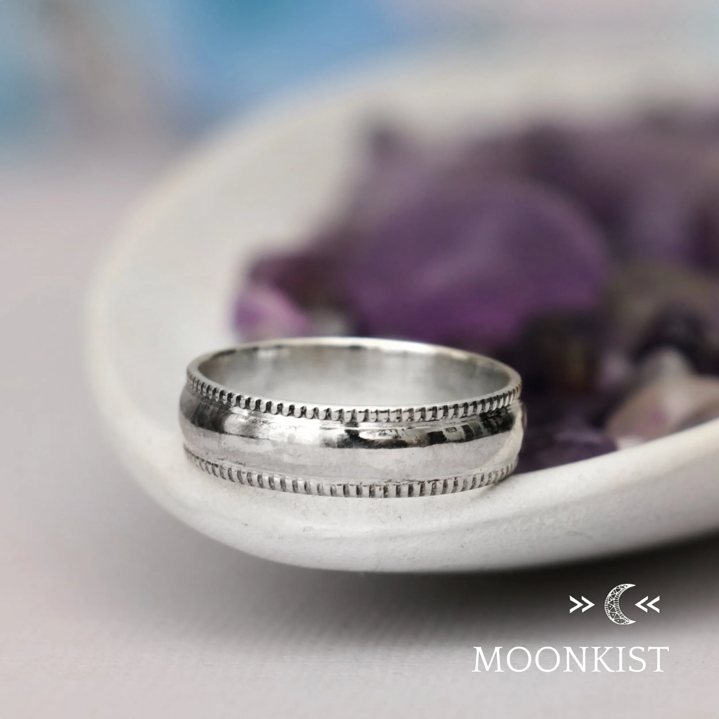 Silver Classic Milgrain Mens Wedding Band | Moonkist Designs