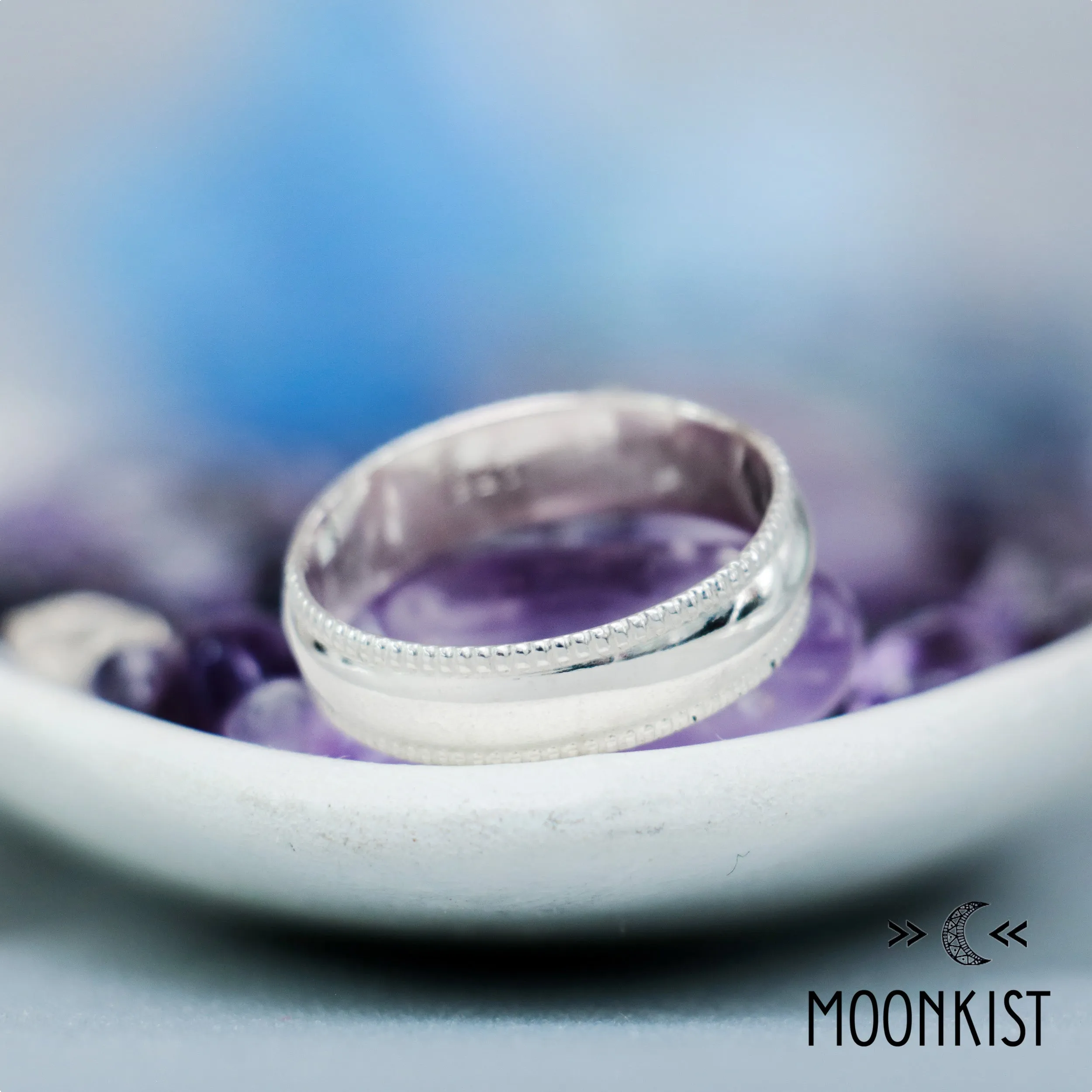 Silver Classic Milgrain Mens Wedding Band | Moonkist Designs