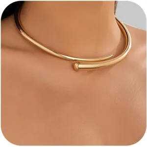 Simple Metal Collar Necklace Round Open Cuff Necklace Summer Clavicle Chain Jewelry Festival Statement Collar Choker Necklace for Women
