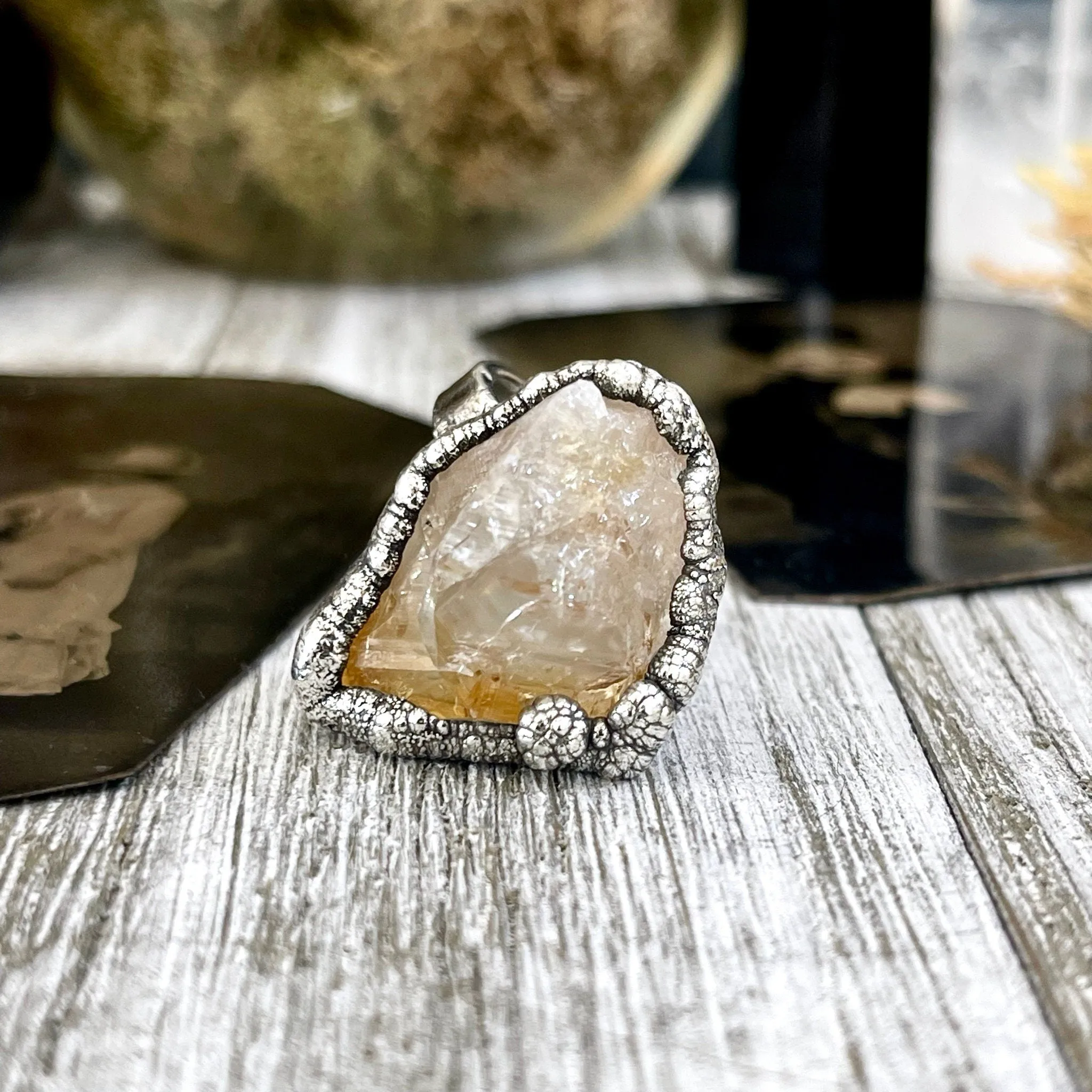 Size 5.5 Raw Citrine Crystal Point Ring Set in Fine Silver  / Foxlark Collection - One of a Kind