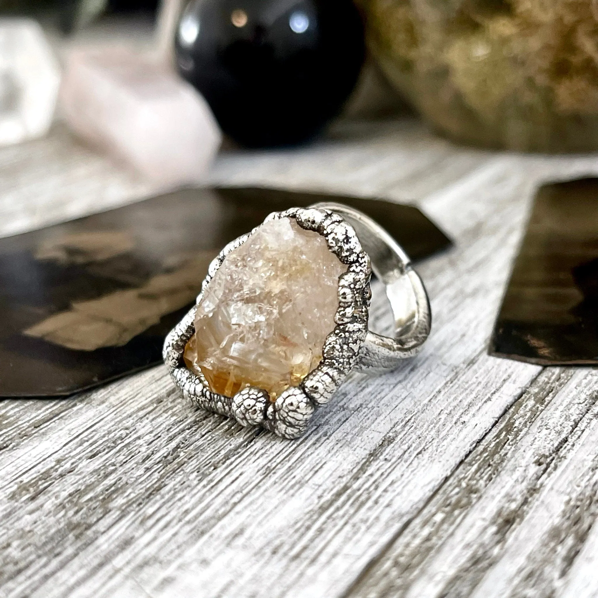 Size 5.5 Raw Citrine Crystal Point Ring Set in Fine Silver  / Foxlark Collection - One of a Kind
