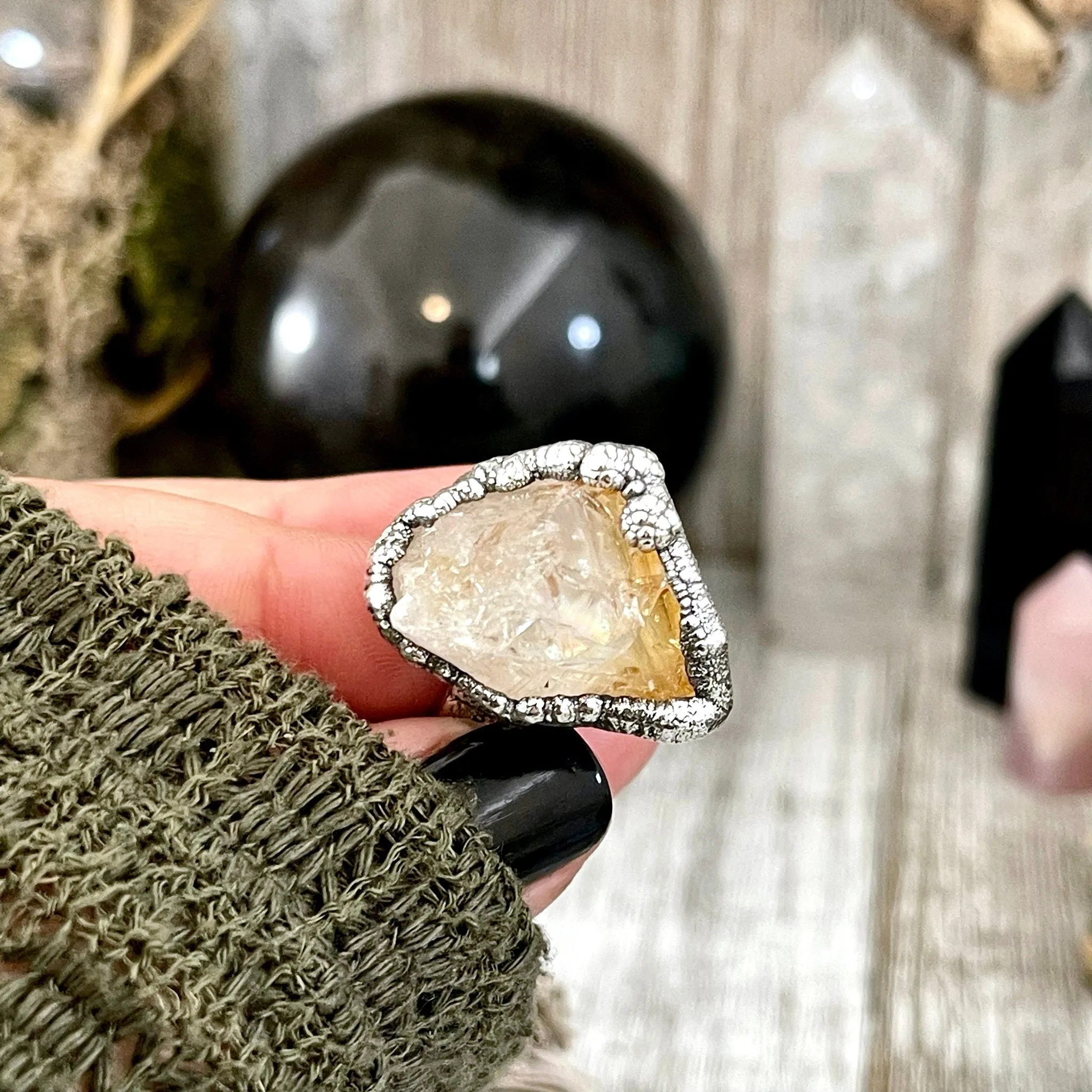 Size 5.5 Raw Citrine Crystal Point Ring Set in Fine Silver  / Foxlark Collection - One of a Kind