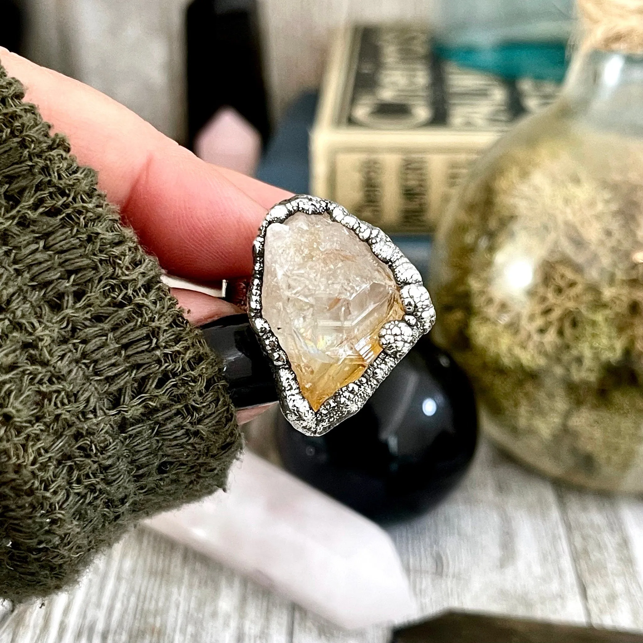 Size 5.5 Raw Citrine Crystal Point Ring Set in Fine Silver  / Foxlark Collection - One of a Kind