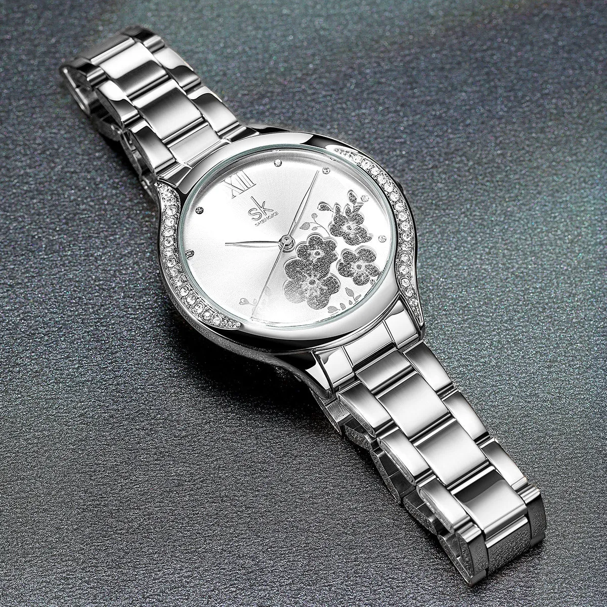 Elegant SK Lady Wristwatch - Black, Rose Gold, Silver Accents