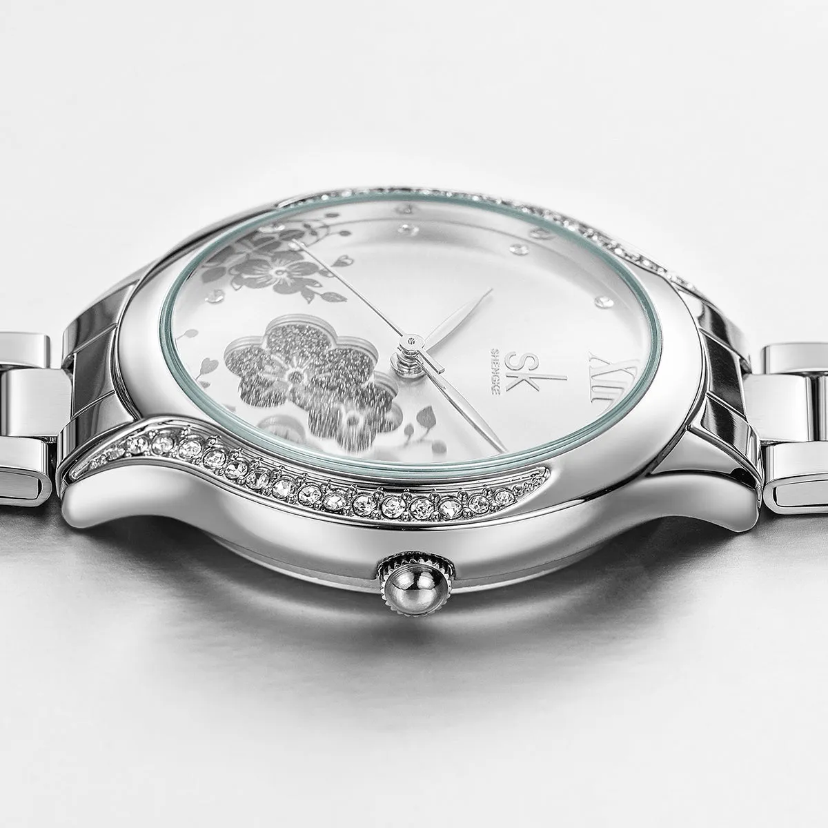Elegant SK Lady Wristwatch - Black, Rose Gold, Silver Accents