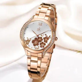 Elegant SK Lady Wristwatch - Black, Rose Gold, Silver Accents
