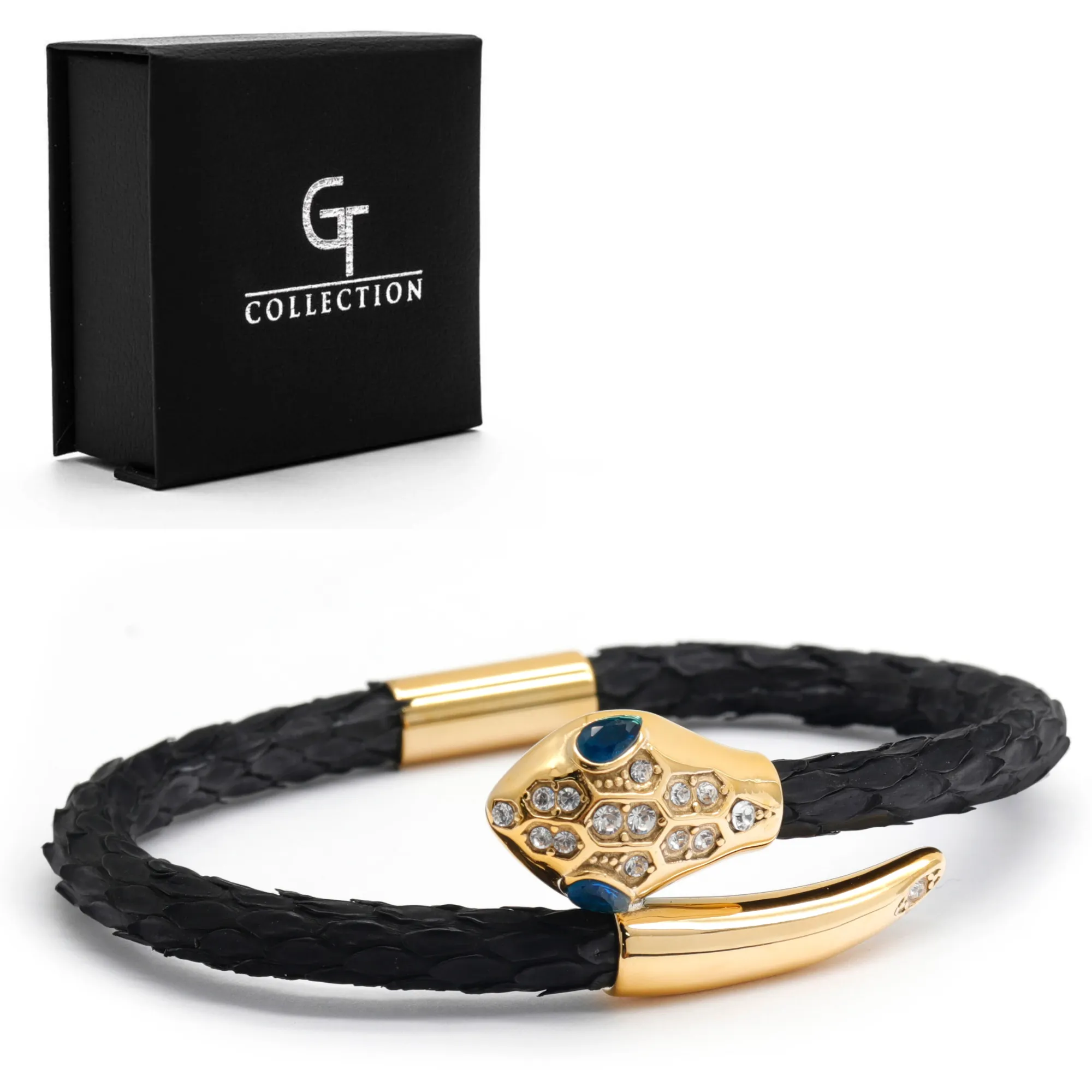 Snake Head Bracelet - Black Python with Zircon Diamond