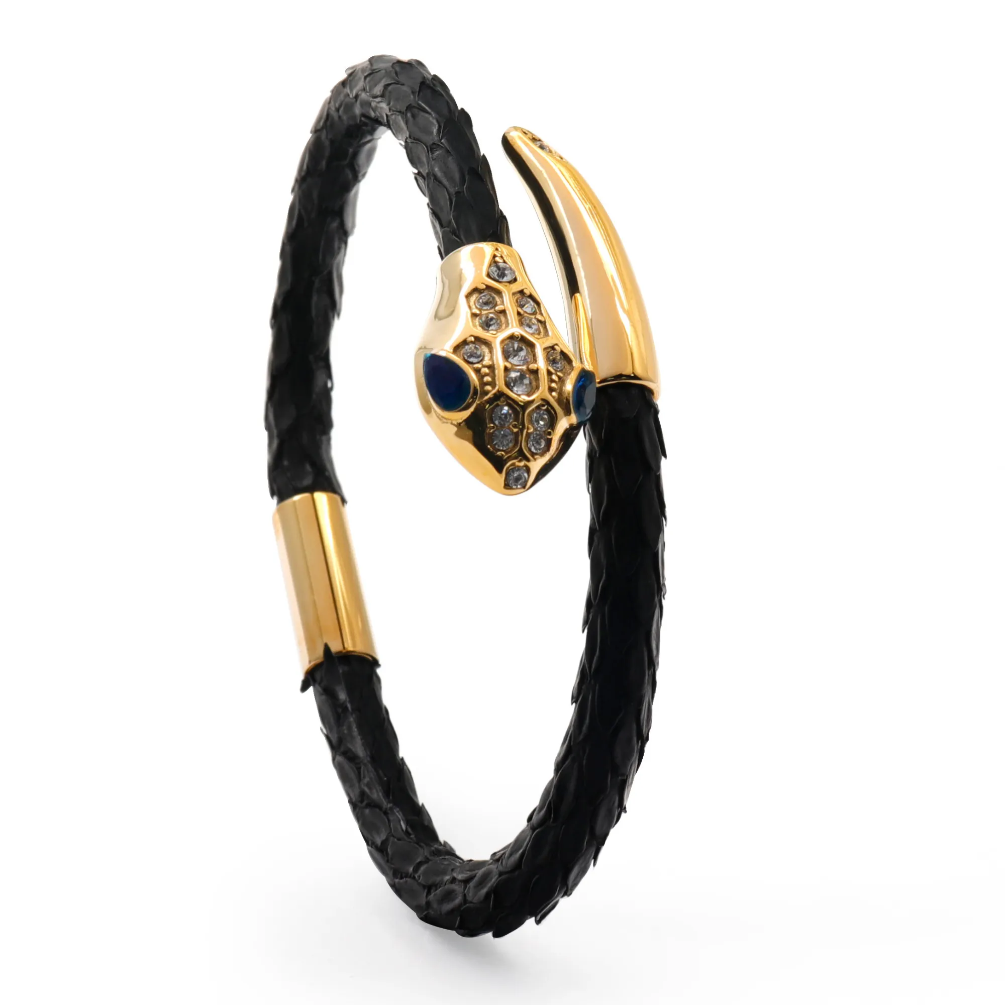 Snake Head Bracelet - Black Python with Zircon Diamond
