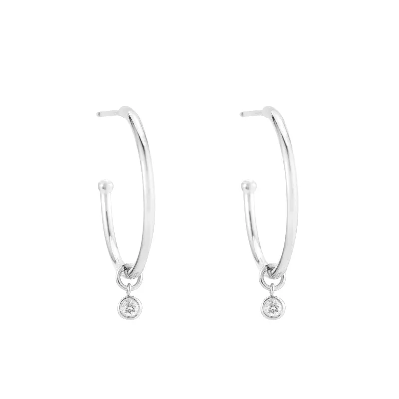 Solid Gold Dangling Diamond Hoop Earrings, 14ky