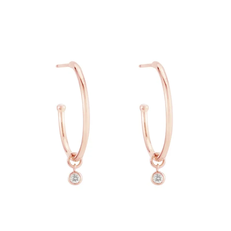 Solid Gold Dangling Diamond Hoop Earrings, 14ky