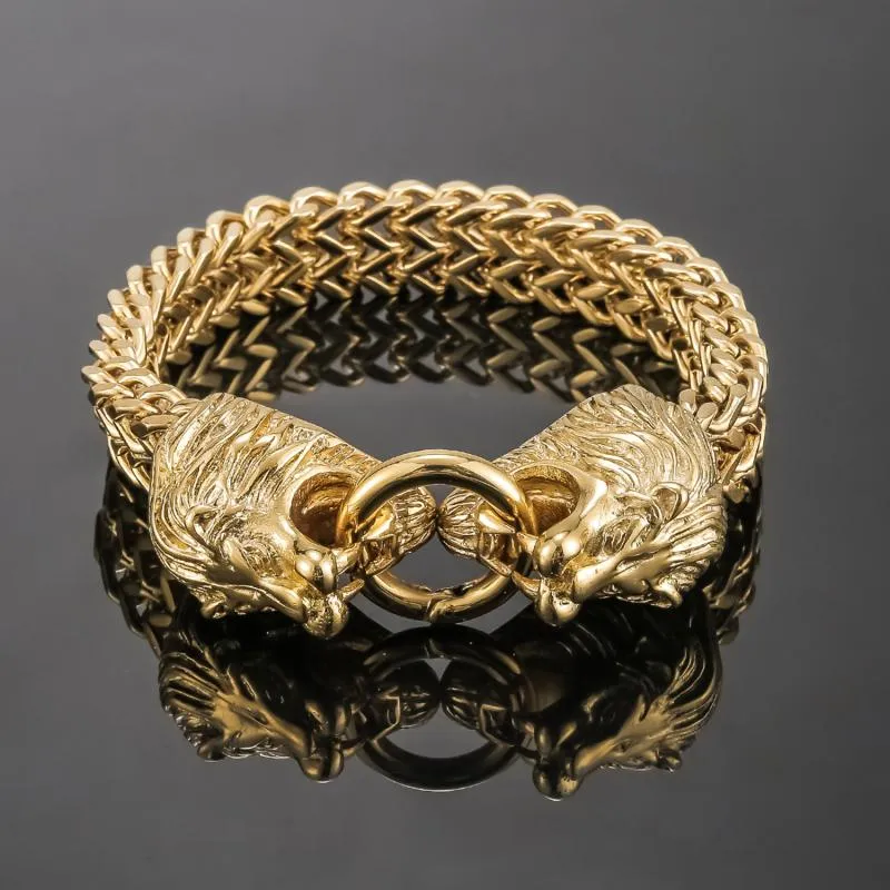 Stainless Steel Double Lions Franco Link Bracelet