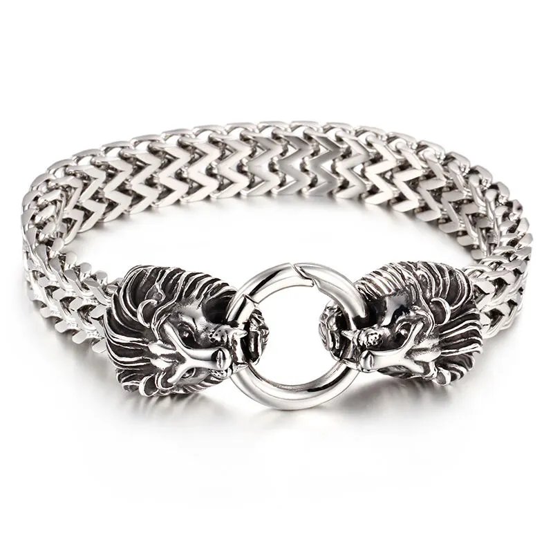 Stainless Steel Double Lions Franco Link Bracelet