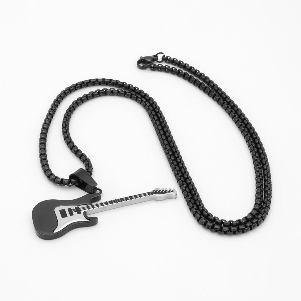 Stainless Steel Guitar Pendant - Black