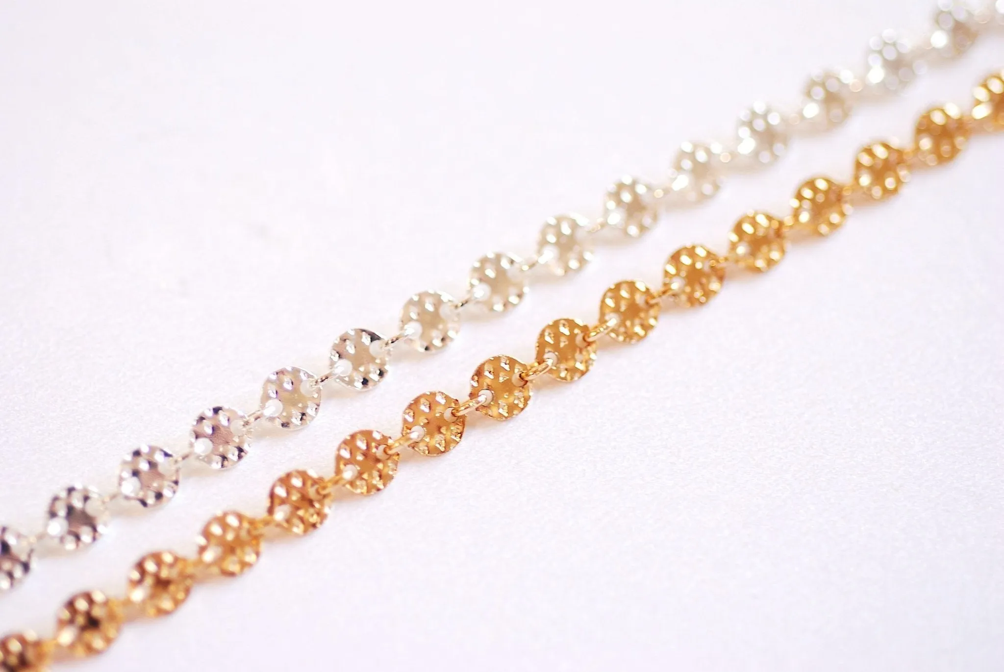 Sterling Silver 4mm Round Disc Chain- Textured Sterling Silver Round Disc Circle Chain, Chain by foot, Wholesale BULK DIY Jewelry Findings