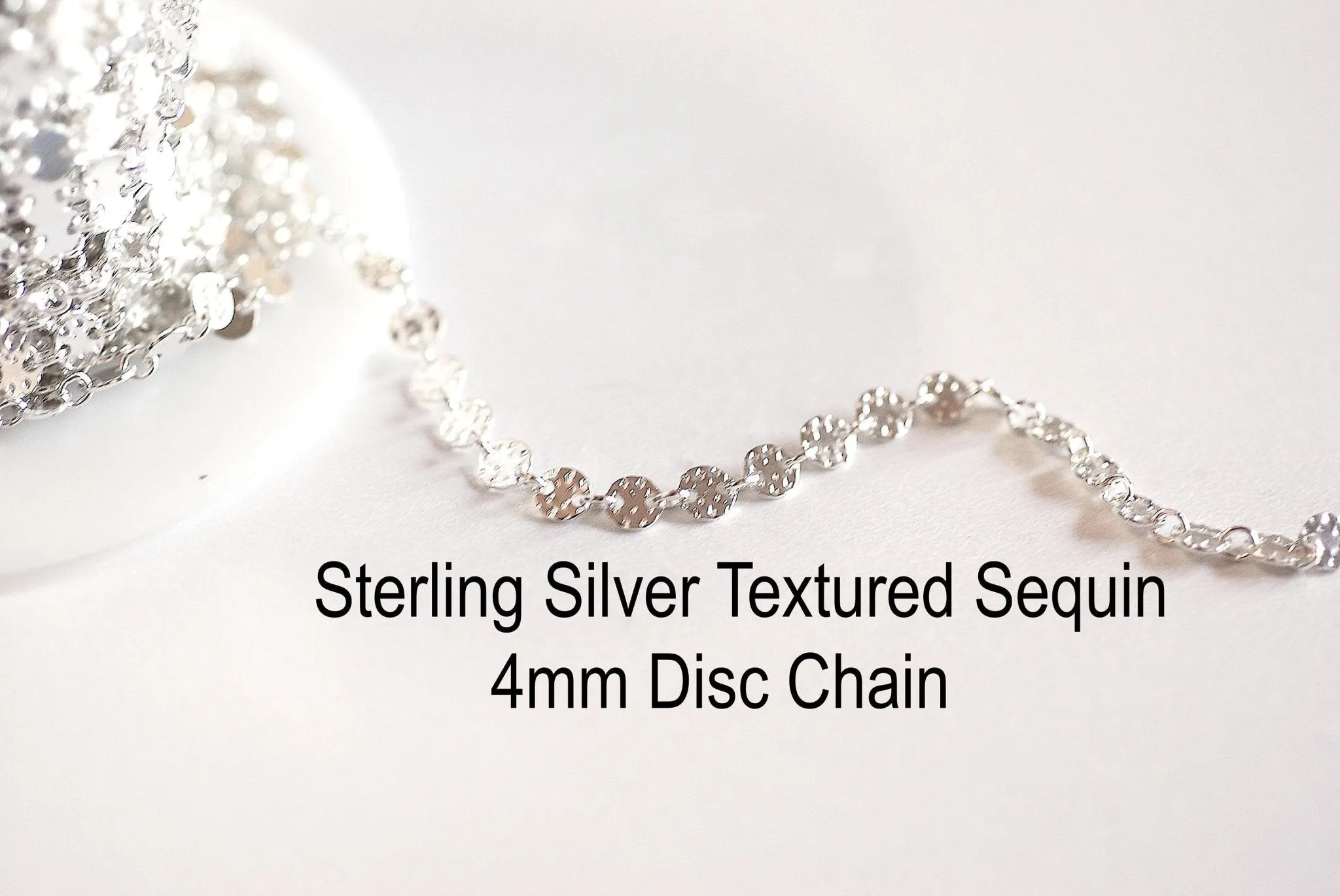 Sterling Silver 4mm Round Disc Chain- Textured Sterling Silver Round Disc Circle Chain, Chain by foot, Wholesale BULK DIY Jewelry Findings