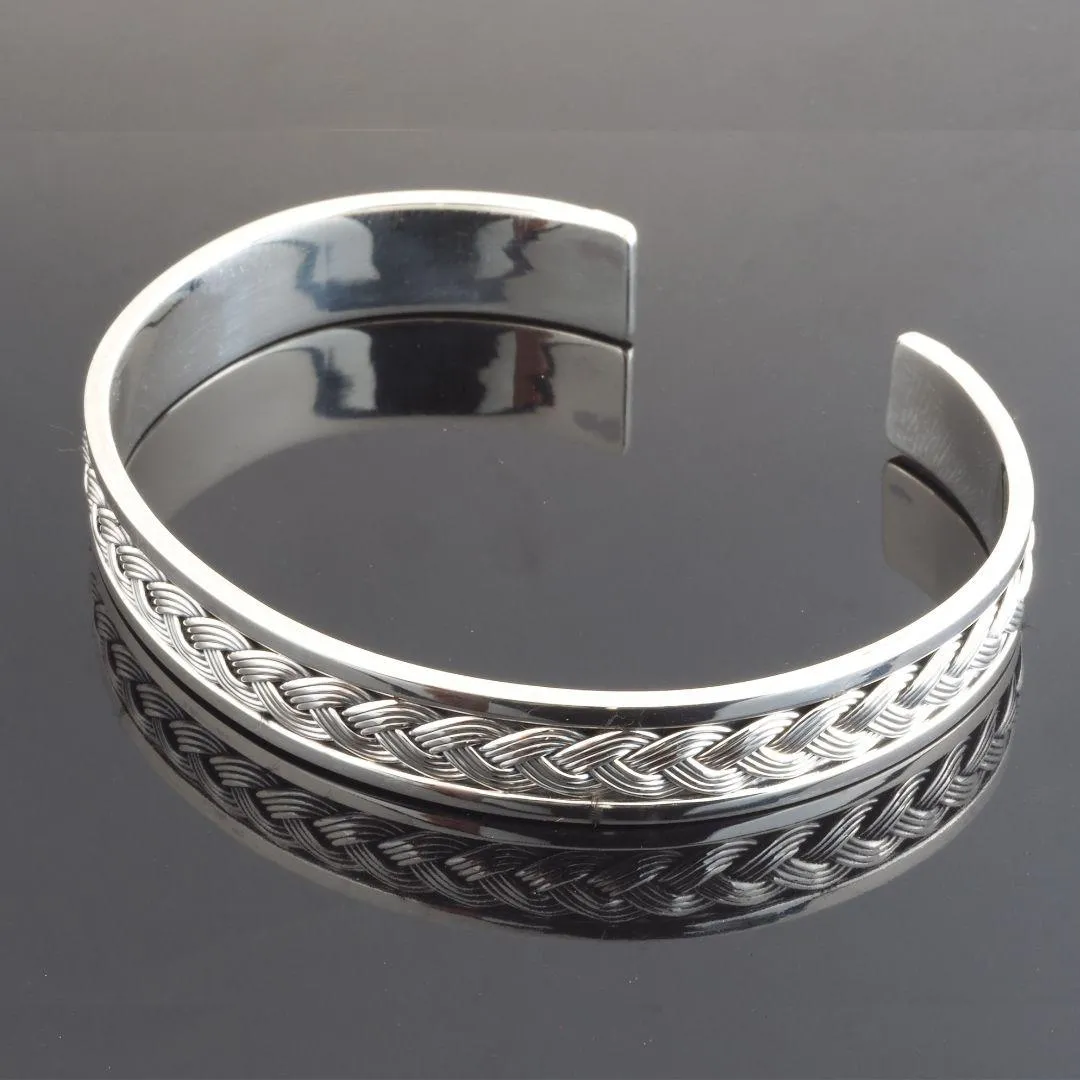 Sterling Silver Braided Cuff Bracelet Engraved