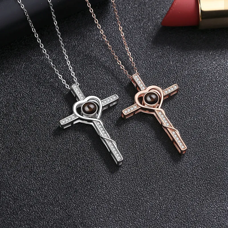 Sterling Silver Cross Necklace with Picture Inside