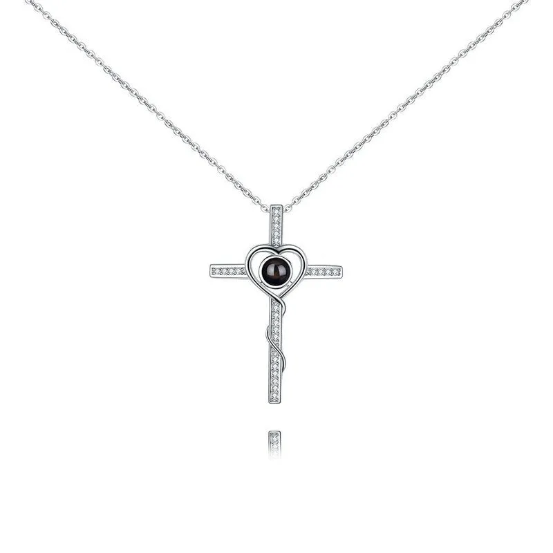 Sterling Silver Cross Necklace with Picture Inside