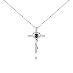 Sterling Silver Cross Necklace with Picture Inside