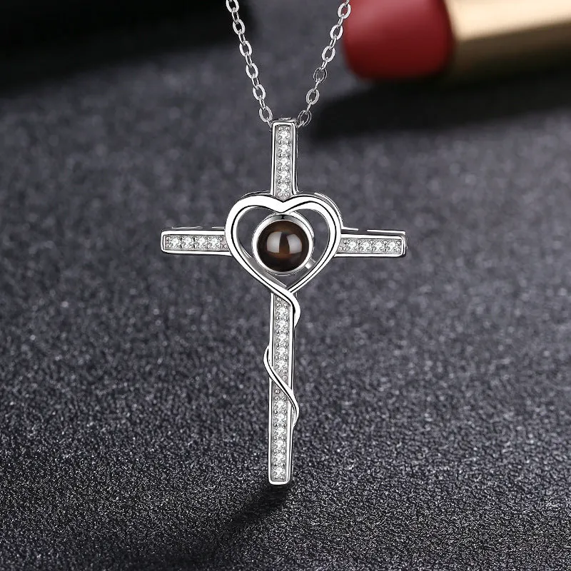 Sterling Silver Cross Necklace with Picture Inside