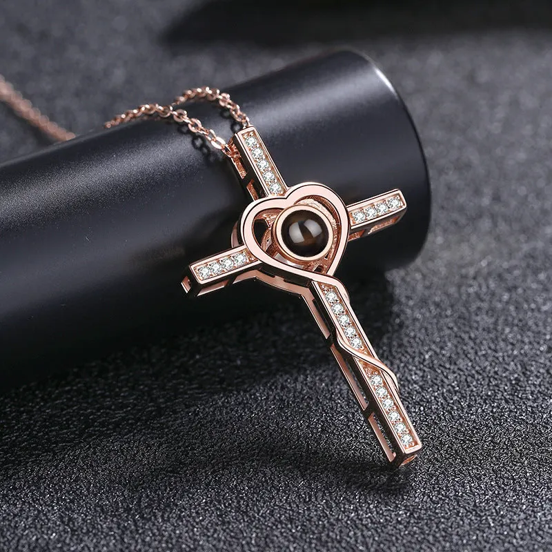 Sterling Silver Cross Necklace with Picture Inside