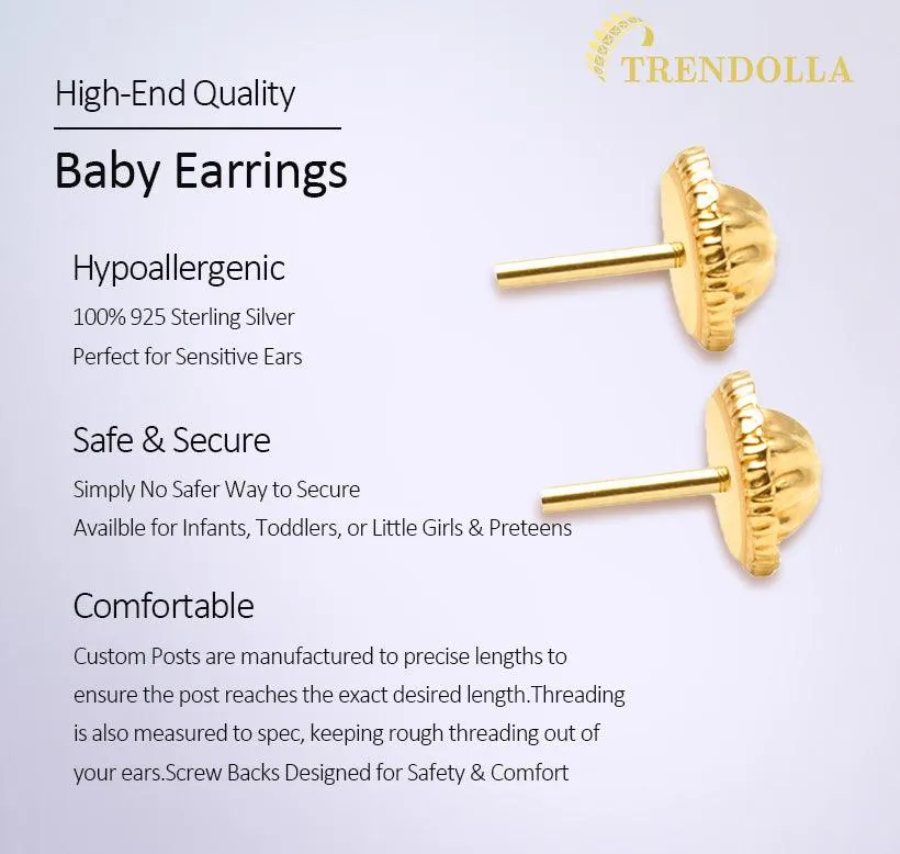 Sterling Silver Heart with Pink CZ  Baby Children Earrings