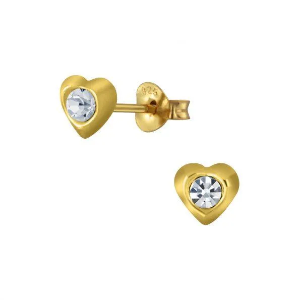 Sterling Silver Heart with Pink CZ  Baby Children Earrings