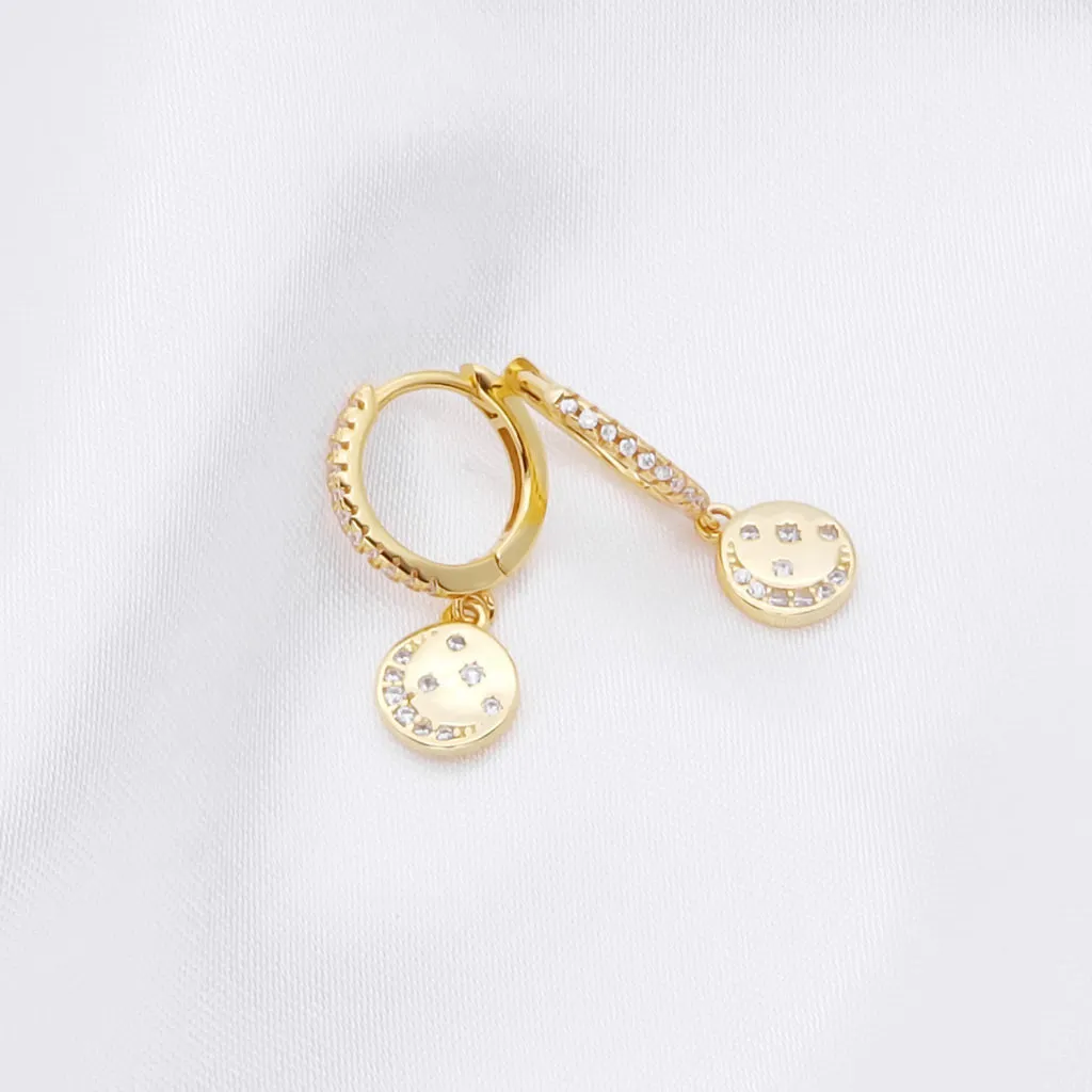 Sterling Silver Huggie Hoop Earrings with Circle Charm - Gold