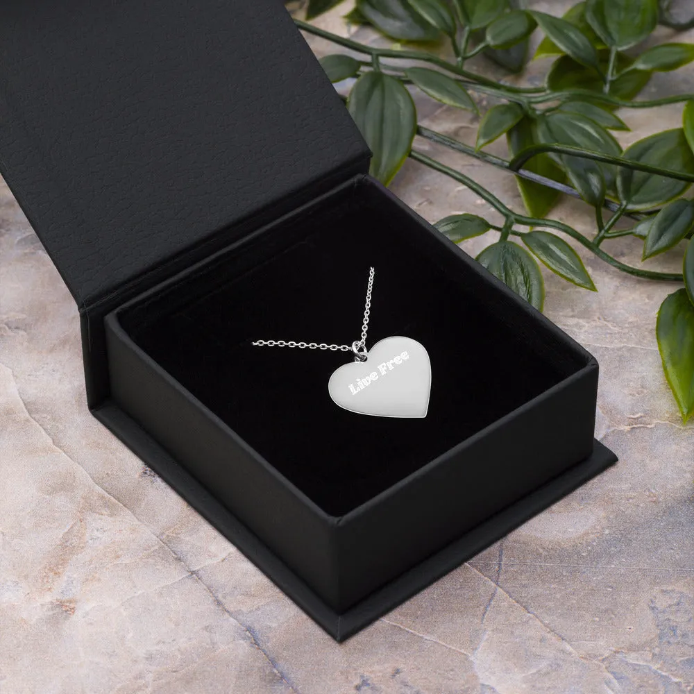 Streamz Engraved "Live Free" Silver Heart Necklace